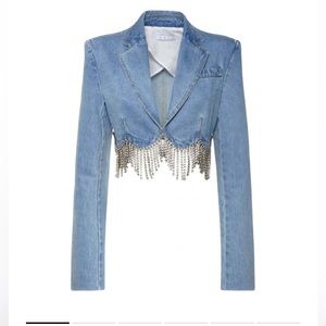 AREA NYC Crystal Embellished Crop Denim jacket -light blue- size 4 - NWT